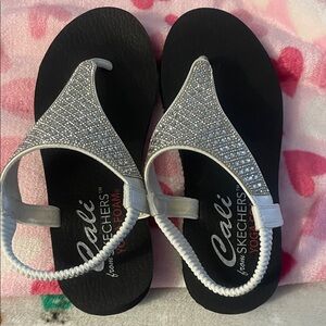 Skechers Women's Black and Silver Embellished Sandals